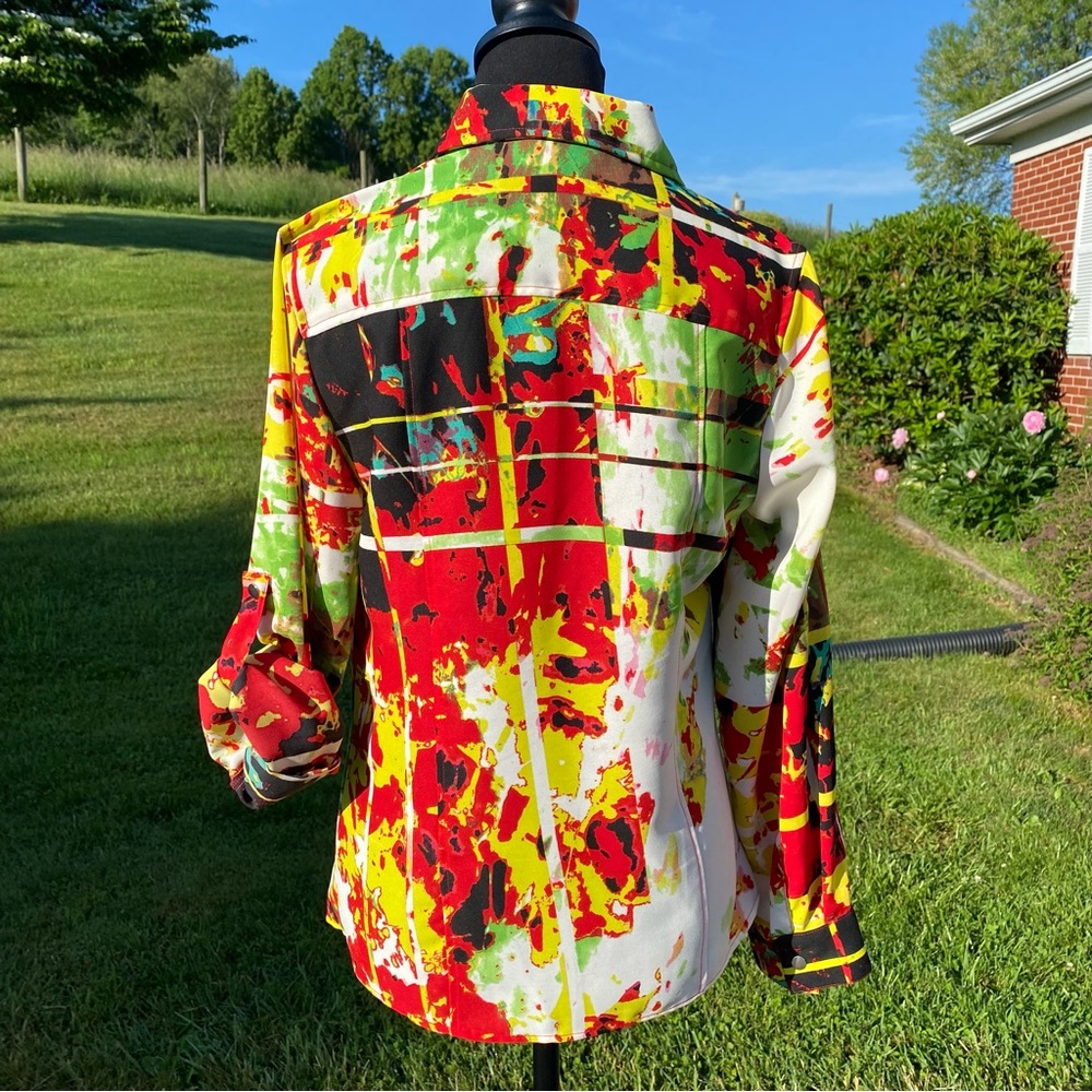 -Tracy M Zip Up Front L/S Colorful Collared Blouse Women's Large - Picture 6 of 12